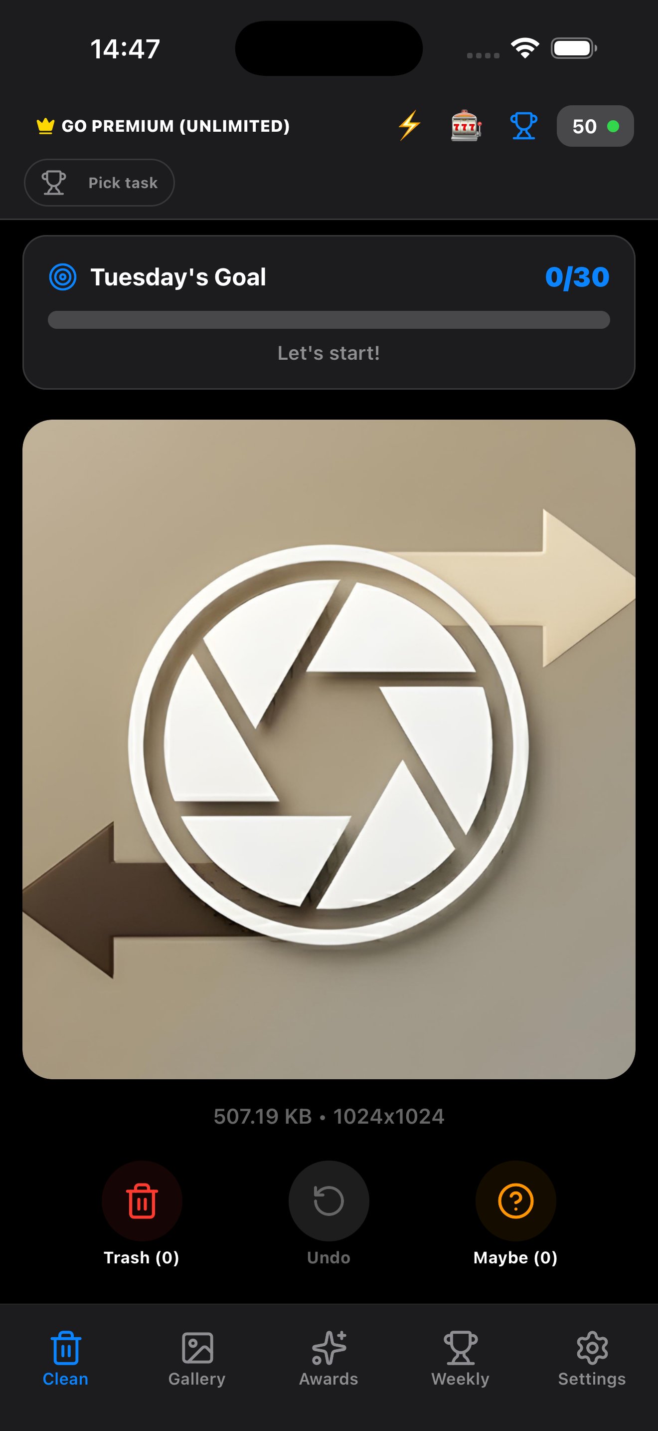 ShutterTrim swipe screen